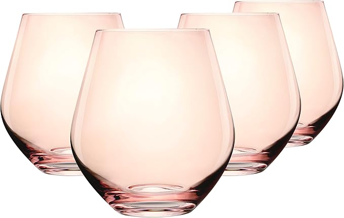 Godinger Wine Glasses, Stemless Wine Glasses, Red Wine Glasses, Drinking Glasses, European Made Stemless Wine Glass - Blush, 17oz, Set of 4-Ruum Studio Home