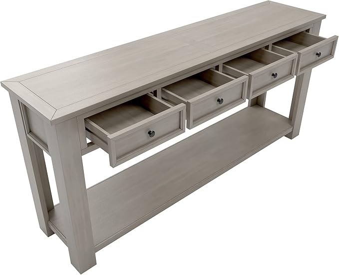 Solid Wood Console Table,Long Sofa Table Entryway Table with 4 Drawers and Bottom Shelf for Hallway Living Room Couch Table,Fully Assembled (63" Gray Wash)-Ruum Studio Home