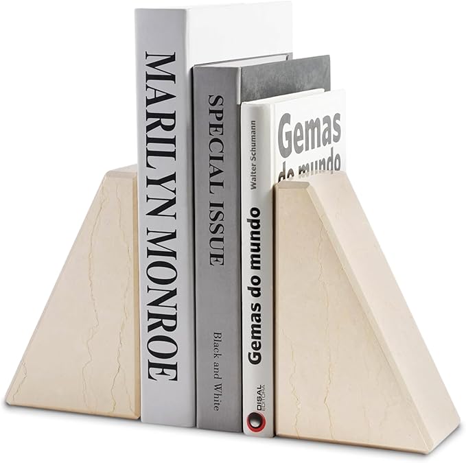Marble Bookend for Heavy Books, Decorative Bookends for Shelves, Durable and Heavy-Duty Book End for Hardback Books & CDS, Unique Book Stopper & Holder, Sunny Golden, Set of 2-Ruum Studio Home