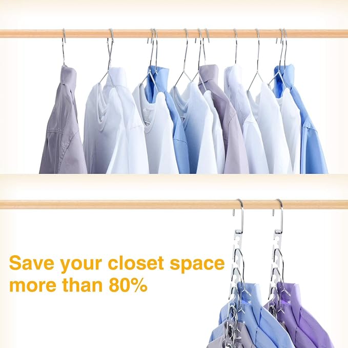 HOUSE DAY Space Saving Hangers for Clothes 4 Pack, Heavy Duty Hanger Organizer | 30 Lbs Capacity |, Metal Magic Hanger, Sturdy Multi Hangers, Closet Space Saver Closet Organizers and Storage-Ruum Studio Home