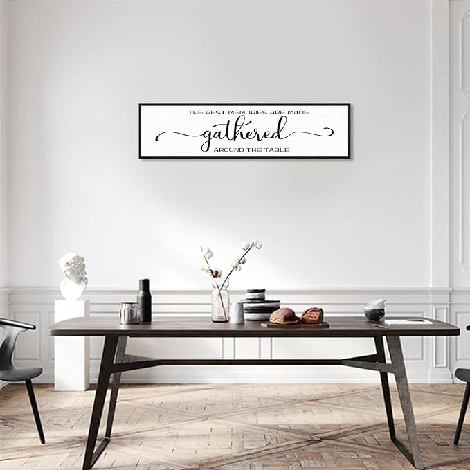 The Best Memories Are Made Gathered Around The Table Wall Decor: Farmhouse Kitchen Wall Art Framed Large Rustic Kitchen Sign Modern Dining Room Wall Decor Hanging Wall Plaques 12"x40"-Ruum Studio Home