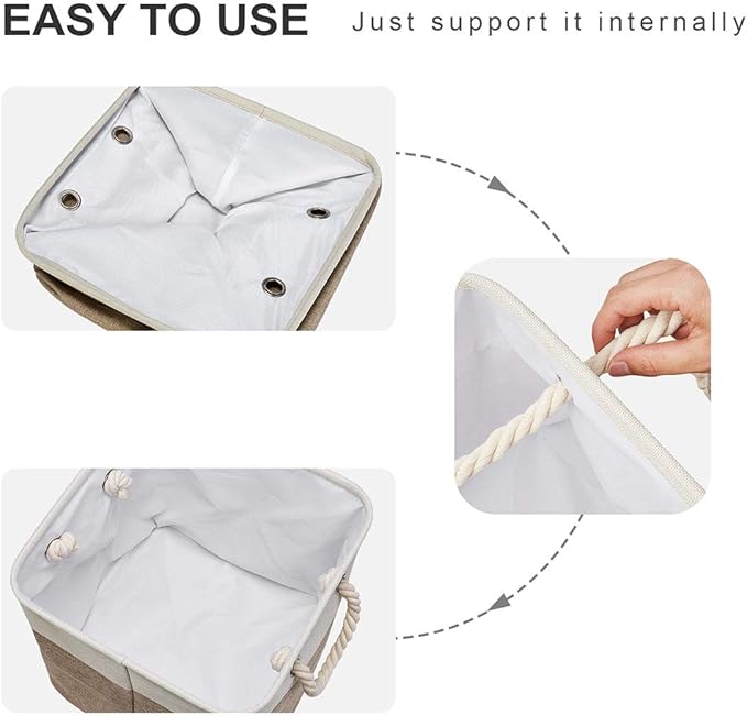 i BKGOO 3Pack Large Foldable Storage Bins，Collapsible Sturdy Cationic Fabric Organizing Storage Basket Cube with Cotton Handles for Home Office Shelf Clothes Toys White-Khaki 13×13×13 inch-Ruum Studio Home