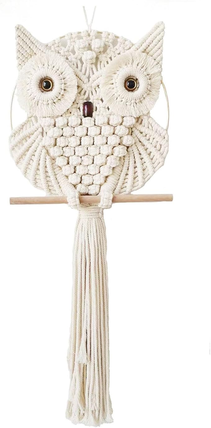 Achart Owl Macrame Wall Hanging-Hand Woven Boho Tapestry-Macrame Wall Decor -Owl Decor for Bedroom, Living Room, Nursery (Beige-Small)-Ruum Studio Home