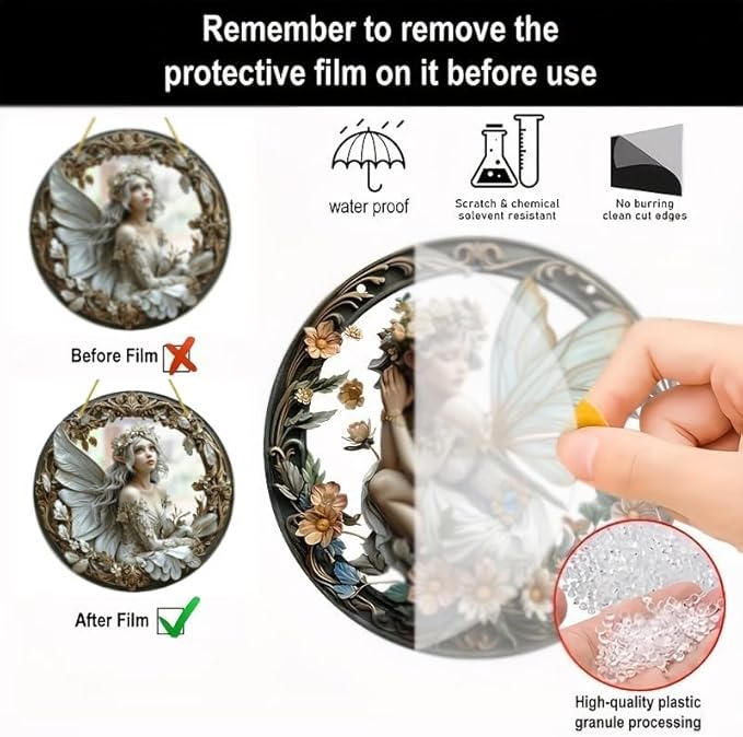 Flower Fairy Garden Decorations Angel Wing Christmas Halloween Deco Statue Art Elf Sculpture Hanging Craft for Outdoor Yard Courtyard Lawn Patio Window Acrylic Ornament Home Gift (D,L: 8*8 IN)-Ruum Studio Home