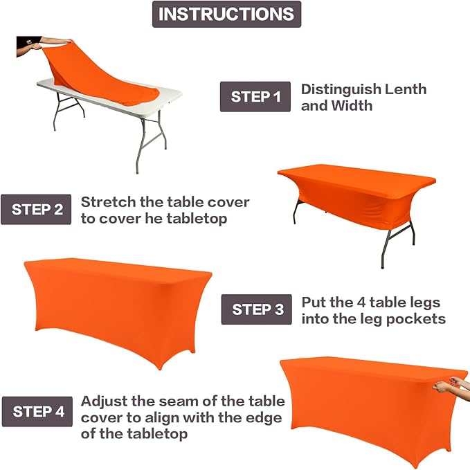 IVAPUPU 4FT Table Cloth for Rectangular Fitted Events Stretch Orange Table Covers Washable Cover Spandex Tablecloth Protector for Party, Wedding, Cocktail, Banquet, Festival-Ruum Studio Home