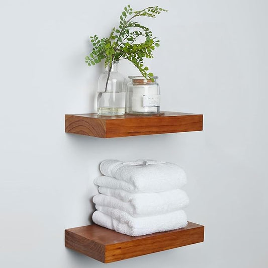 Homeforia 12 inch Oak Floating Shelf, High End Solid Real Wood 12inch Small Floating Shelves for Wall Mounted, Honey Oak Wooden 12in Floating Shelves, Heavy Duty Bracket, 12 X 6.5 X 1.75 in, Set of 2-Ruum Studio Home