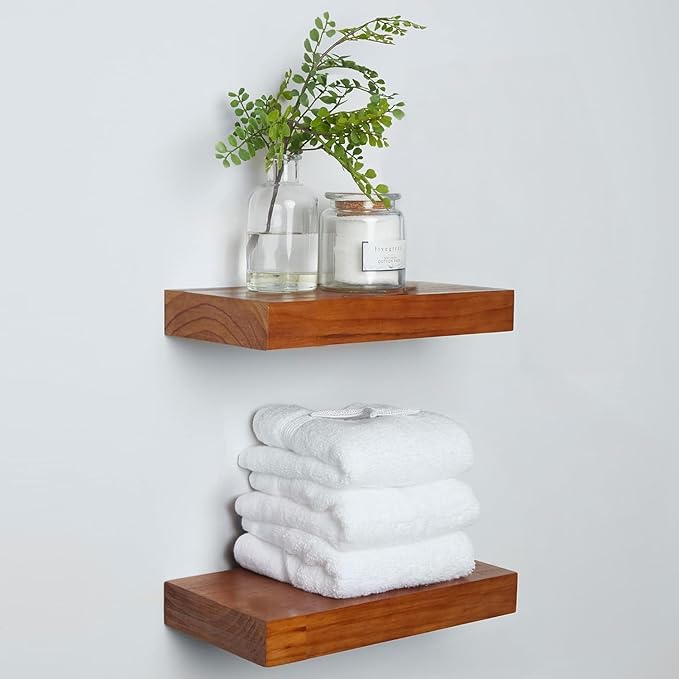 Homeforia 12 inch Oak Floating Shelf, High End Solid Real Wood 12inch Small Floating Shelves for Wall Mounted, Honey Oak Wooden 12in Floating Shelves, Heavy Duty Bracket, 12 X 6.5 X 1.75 in, Set of 4-Ruum Studio Home