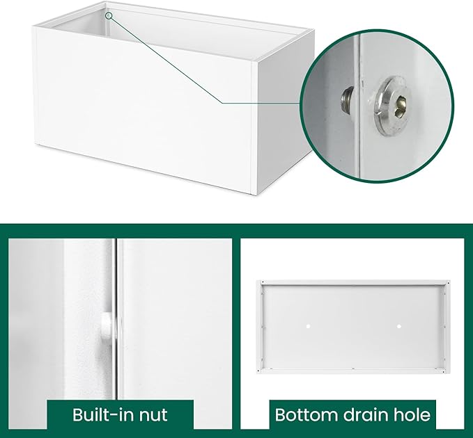 White Steel Planter Outdoor Indoor Planter Box Galvanized Steel Metal Large Planters Rectangular Flower Pot 31.5 In L x 16 In W x 16 In H Modern Commercial Residential for Trees Patio Deck Yard Garden-Ruum Studio Home