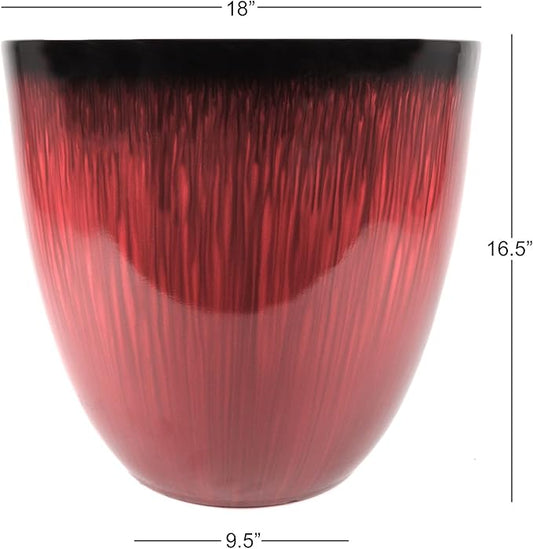 (EPR18-105 Large Egg Shaped Planter - Modern Indoor & Outdoor Decorative Flower Pot/Box (18 Inch, Red Flower)-Ruum Studio Home