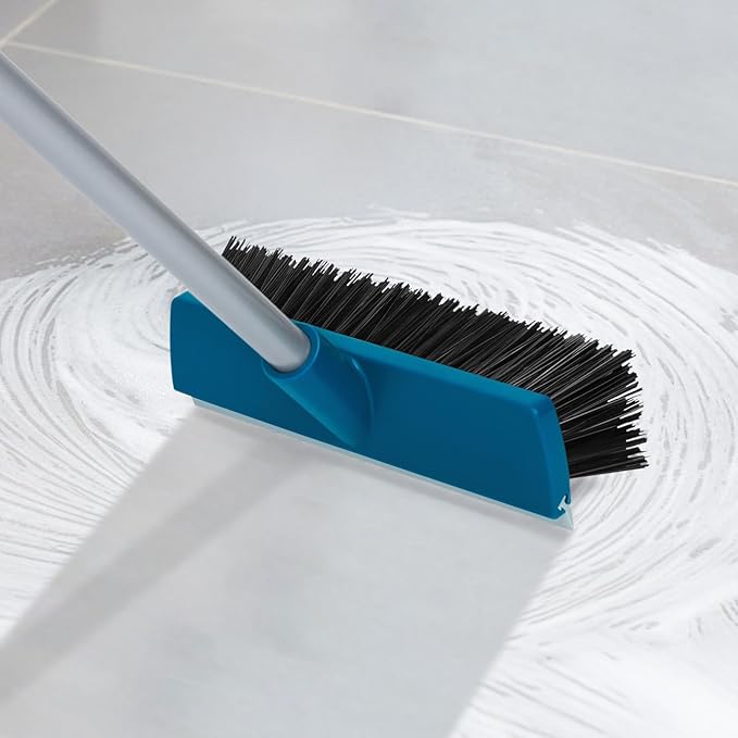 Stiff Bristle Deck Brushes for Scrubbing Heavy Duty with Rubber Scrape Squeegee, 55” Long Handle Scrub Brush for Bathroom Shower Carpet Outdoor Floor Cleaning (Head Size: 10.8”)-Ruum Studio Home
