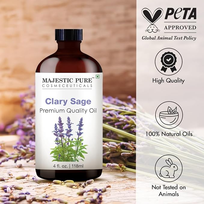 Majestic Pure Clary Sage Essential Oil with Glass Dropper - Huge 4 Fl Oz - 100% Pure and Natural Clary Sage Oil - Premium Grade Essential Oils for Diffuser, Aromatherapy, Soap and Candle Making-Ruum Studio Home