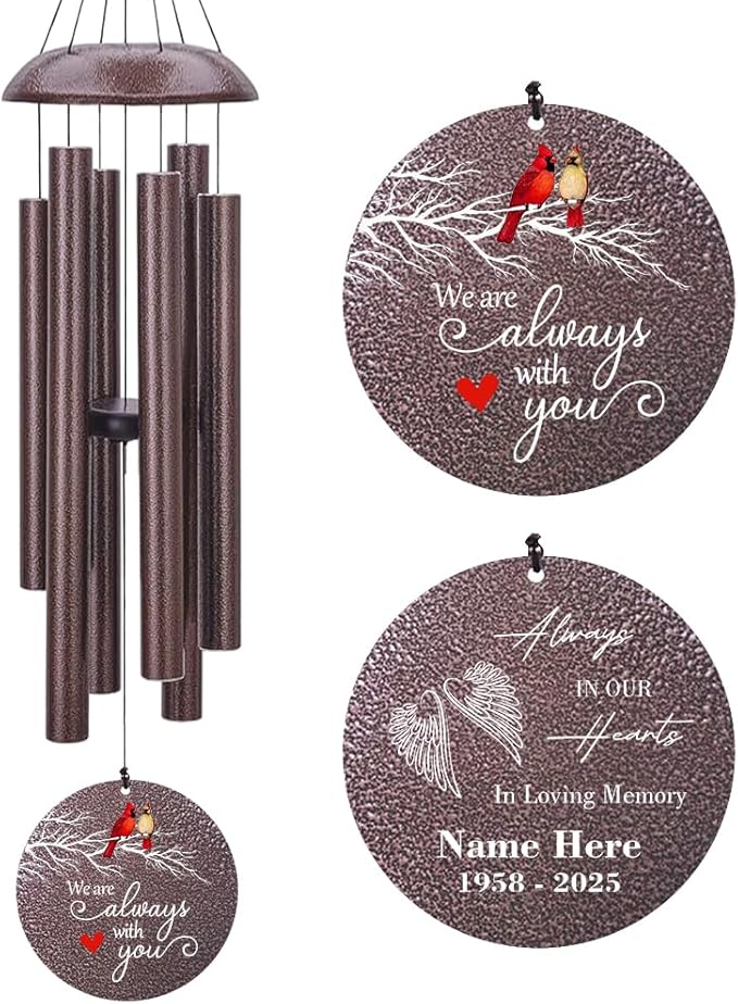 Personalized Sympathy Wind Chimes, Cardinal Wind Chimes, Wind Chime for Loss of Loved Father/Mother/Lover, Commemorative Sympathy Bereavement Gifts for Condolences/Funeral-Ruum Studio Home