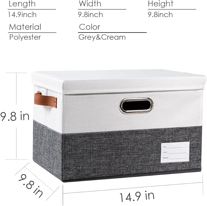 PRANDOM Foldable Storage Bins with Lids [3-Pack] Fabric Collapsible Storage Boxes Baskets Cubes Containers with Handles for Closet Living Room Bedroom (Grey & White 14.9x9.8x9.8'')-Ruum Studio Home