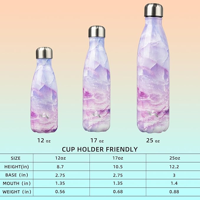Insulated Water Bottles,12 oz Double Wall Stainless Steel Vacumm Metal Flask for Sports Travel,Marble Dawn-Ruum Studio Home