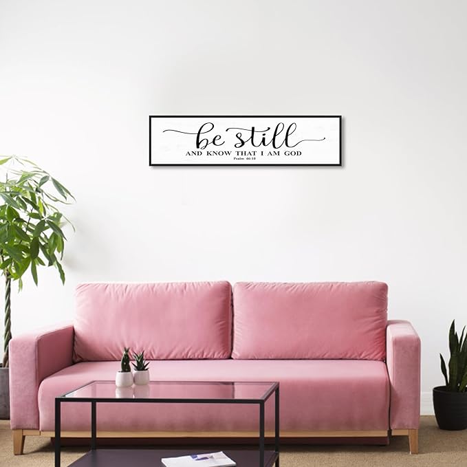 Be Still And Know That I Am God: Christian Bible Verse Wall Art Framed Scripture Sign Farmhouse Entryway Wall Hanging Plaque Religious Decor For Living Room Bedroom 12"X40"-Ruum Studio Home