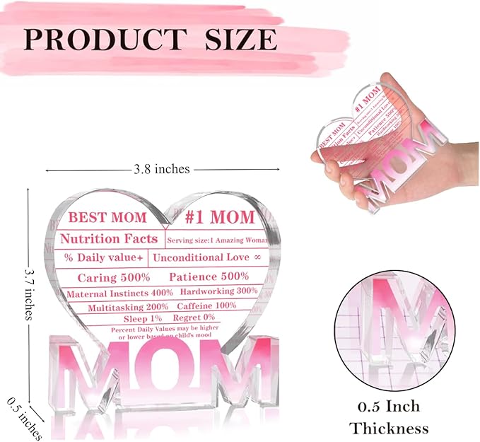 Mothers Day Gifts Best Mom Gifts -Gifts for Mom from Daughter Son - Best Mom Ever Gifts Unique Mother Birthday Acrylic Heart-Shaped Plaque Desk Decorations Present for Mom Christmas Anniversary-Ruum Studio Home