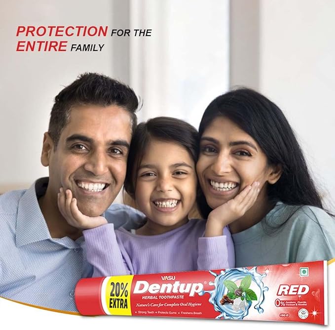 Vasu Dentup RED Herbal Toothpaste - Herbal Oral Care with Clove Oil & Mint - Fluoride-Free Natural Toothpaste for Daily Use - Fights Plaque, Freshens Breath, Soothes Gums - 5.03 fl.oz each (Pack of 2)-Ruum Studio Home