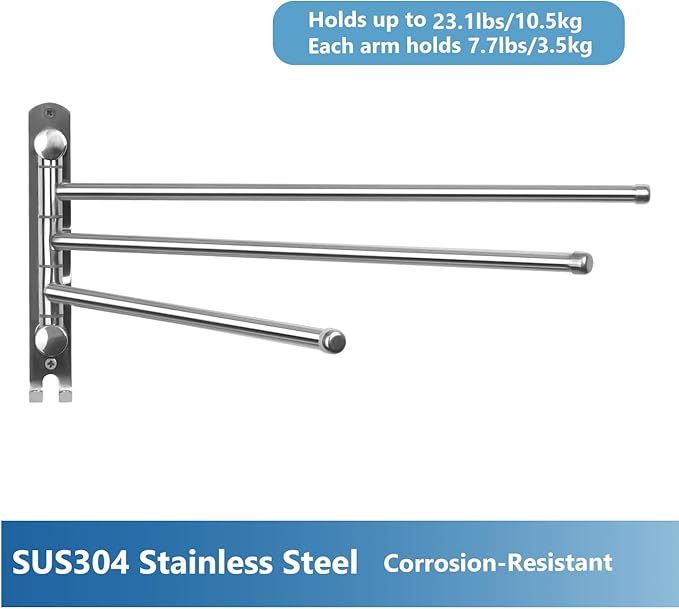 Bathroom Towel Rack JSVER 3 Arms Extended Towel Holder, Swivel Towel Bar, SUS304 Stainless Steel Space Saving Towel Racks for Bathroom, Kitchen-Ruum Studio Home