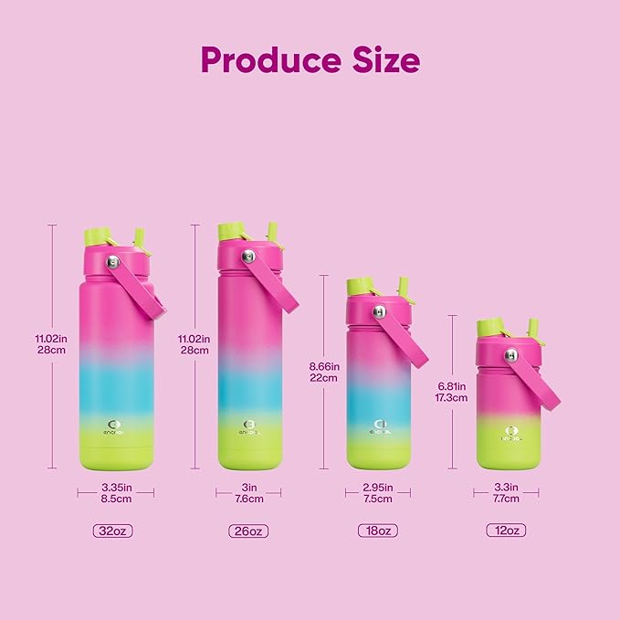 Insulated Water Bottle with Straw Stainless Steel Water Bottle, Leak-Proof, BPA-Free, Double Wall Vacuum Keeps Cold for 24 Hours for Sports, Travel, School (18 oz, Lime Sorbet)-Ruum Studio Home
