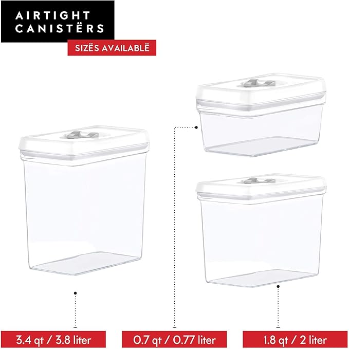 DWËLLZA KITCHEN Large Airtight Food Storage Containers - Clear Plastic Bulk Food Pantry & Kitchen Storage Containers for Flour, Sugar and Baking Supplies 4 Pcs. BPA-Free, Keeps Fresh & Dry (White)-Ruum Studio Home