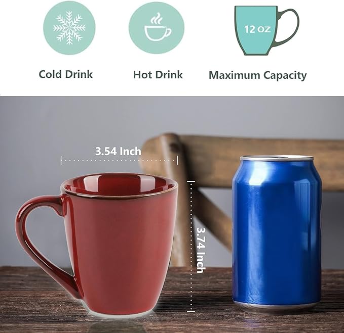 vicrays Coffee Mug Set, 12 Ounce, Set of 6, Ceramic Mug for Men, Women, Unique Glazed Mugs with Handle for Coffee, Tea, Milk, Cocoa, Cereal(Cherry Red)-Ruum Studio Home
