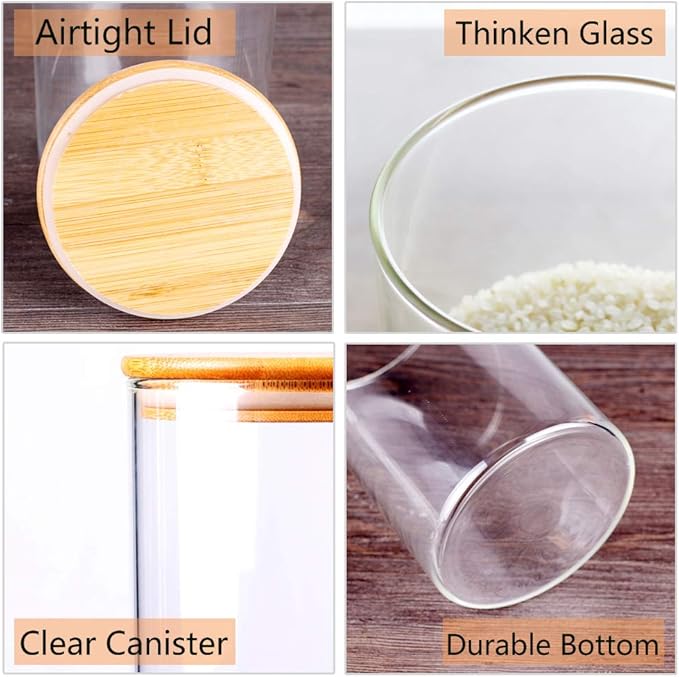 Glass Rice Storage Containers, 60 FL OZ (1800ml) Kitchen Food Jars with Airtight Lid, Stackable Clear Pantry Canister for Coffee Bean, Pet Treat, Flour, Loose Tea and More-Ruum Studio Home