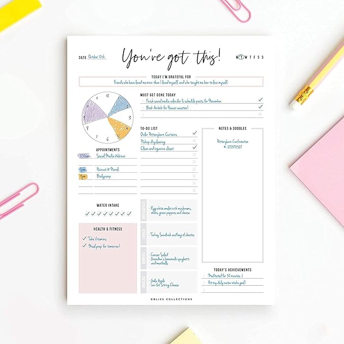 Boost Productivity with Undated Daily Planner - 50 Tear-Off Sheets - Goal Setting, Tasks & Notes - Organization & To-Do List (8.5 x 11)-Ruum Studio Home