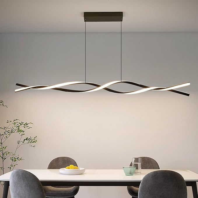 Modern Ceiling Chandelier Light, Acrylic Anti Flicker Pendant Lamp with Remote Control Dimmable 3 Color Mode & Brightness (Warm Cool Neutral Light) for Kitchen Bar Walnut 57in-Ruum Studio Home