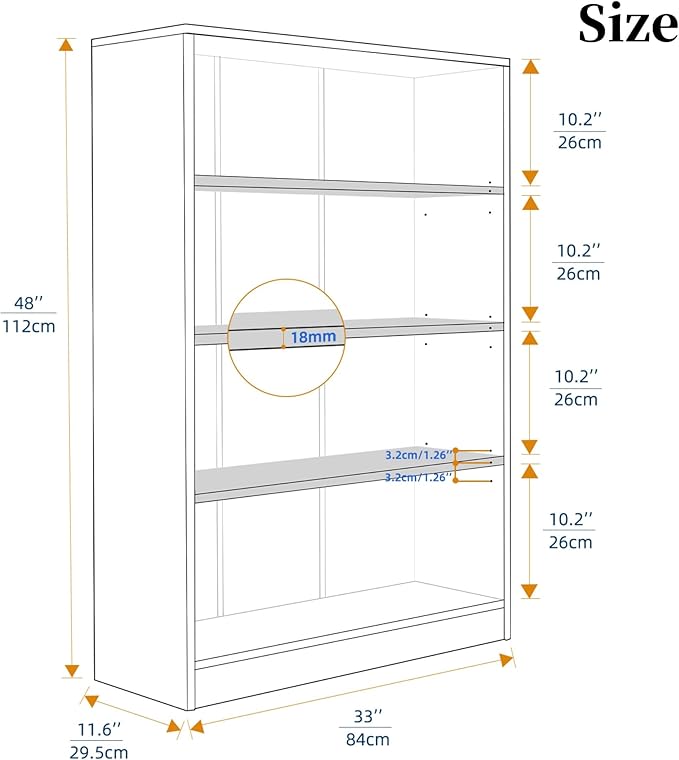 Bookshelf, Open Modern Bookshelf, 4 Shelf Bookcase with Freestanding Display Storage, Wooden Book Shelf for Bedroom, Living Room, Dinning Room, Office, 48 Inch, Brown-Ruum Studio Home
