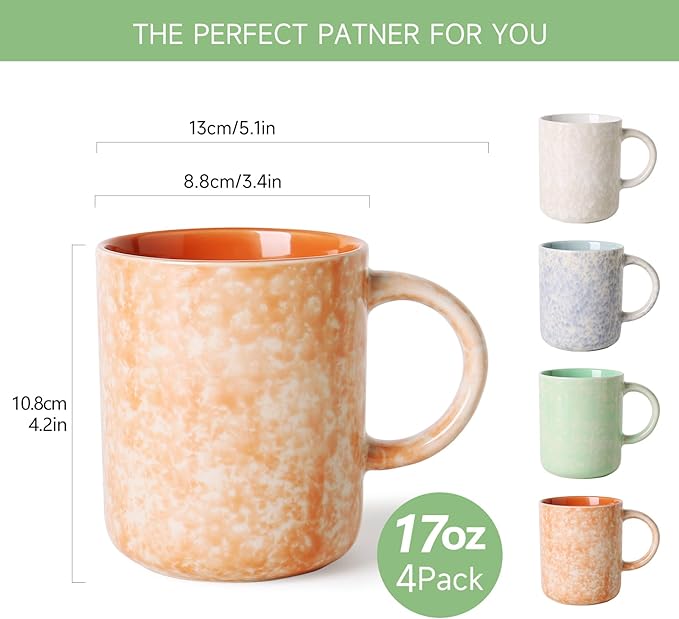 17 OZ Coffee Mugs Set of 4, Ceramic Modern Coffee Mugs Set with handle for Tea/Latte/Milk/Cocoa.-Ruum Studio Home