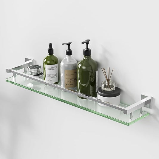 Alise Bathroom Shelf Wall Mounted, Brushed Nickel Large Capacity Glass Shelf for Bathroom, 24 inch-Ruum Studio Home