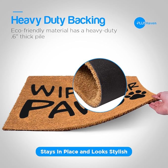 PLUS Haven Coco Coir Door Mat with Heavy Duty Backing, Natural Wipe Your Paws Doormat, 17.5”x30” for Entrance, Front Porch, Easy to Clean Entry Mat, Outdoor and Indoor Uses, Home Decor-Ruum Studio Home