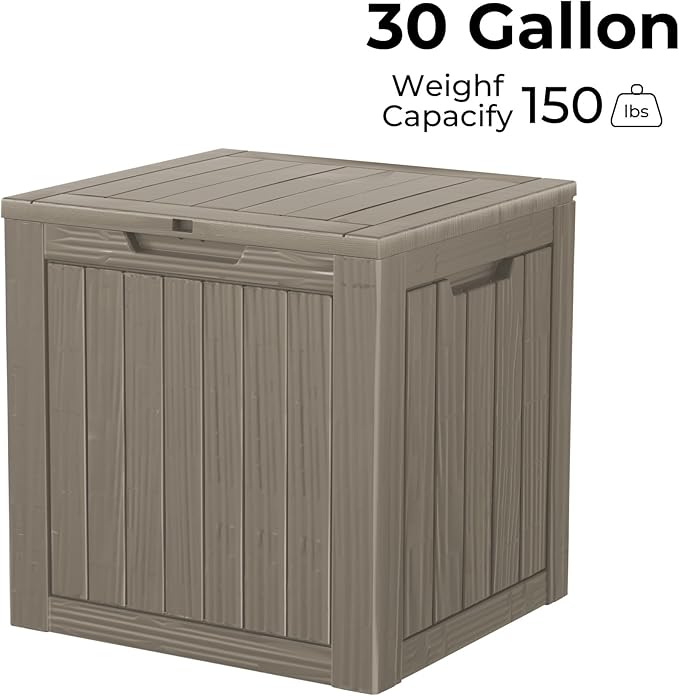 30 Gallon Double-Wall Resin Deck Box - Lockable Waterproof Outdoor Storage Box, 515bs Capacity & Doubles as Seating for Patio Furniture - Garden Tools, Pool Accessories (Brown)-Ruum Studio Home