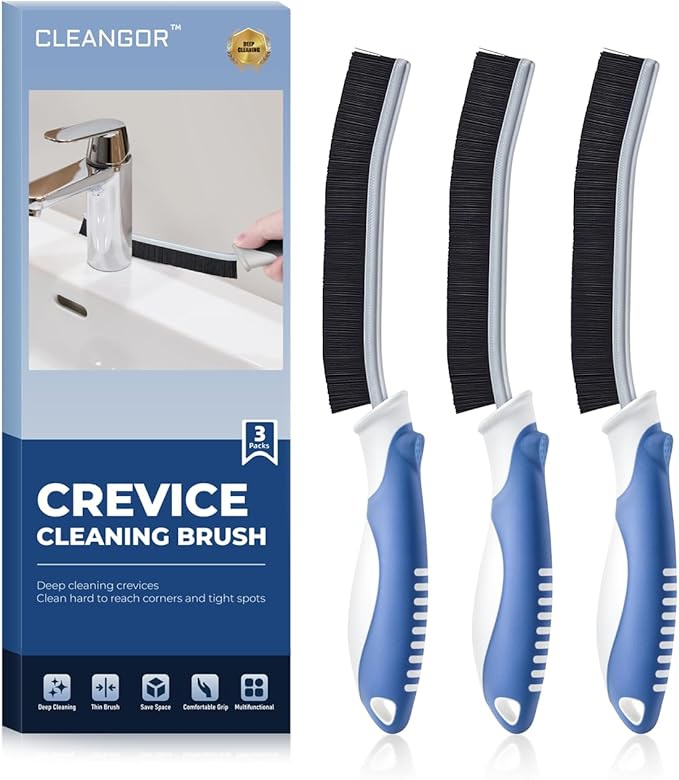 Crevice Cleaning Brushes, Scrub Brush for Hard to Reach Small Space, Home Essentials, Cleaning Supplies, Cleaning Tools for Household Use, Bathroom, Shower, Kitchen, Toilet, Window (3, Blue)-Ruum Studio Home