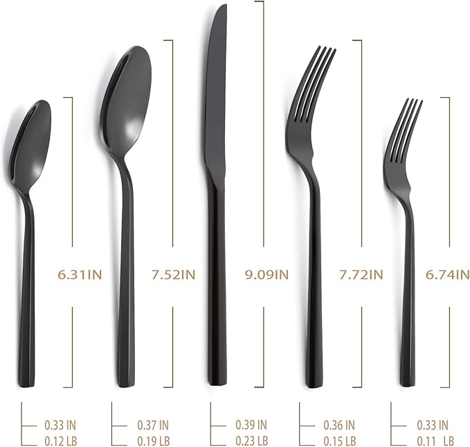 Hand Forged Stainless Steel Flatware Set Silverware Set Cutlery Set Hexagon Handle Black Mirror Finished 20 Pieces Service for 4-Ruum Studio Home