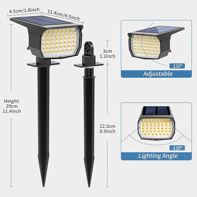Solar Spot Lights Outdoor Waterproof IP65, 12 Pack Landscape Spotlights with 46 LEDs, 3 Modes Auto On/Off Solar Powered Flood Lights for Outside Pathway, Yard, Garden, Walkway (Warm White)-Ruum Studio Home