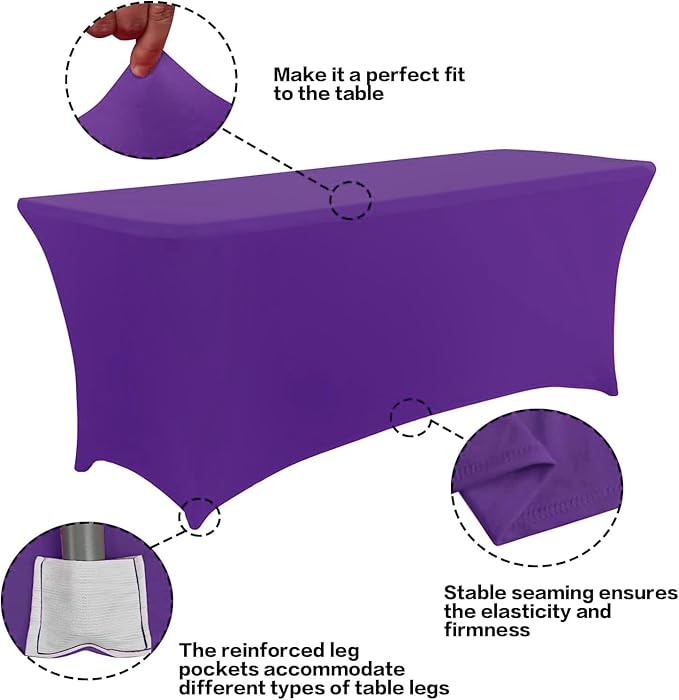 IVAPUPU 4FT Table Cloth for Rectangular Fitted Events Stretch Purple Table Covers Washable Cover Spandex Tablecloth Protector for Party, Wedding, Cocktail, Banquet, Festival-Ruum Studio Home