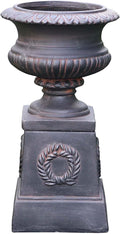 VISIBLE Classic Garden Urn Planter with Pedestal, Black Antique Finish, Cement Fiber Material, Decorative Leaf Pattern, 22 Inch Height, Indoor Outdoor Use, Delivered from Local Warehouse (Black)-Ruum Studio Home