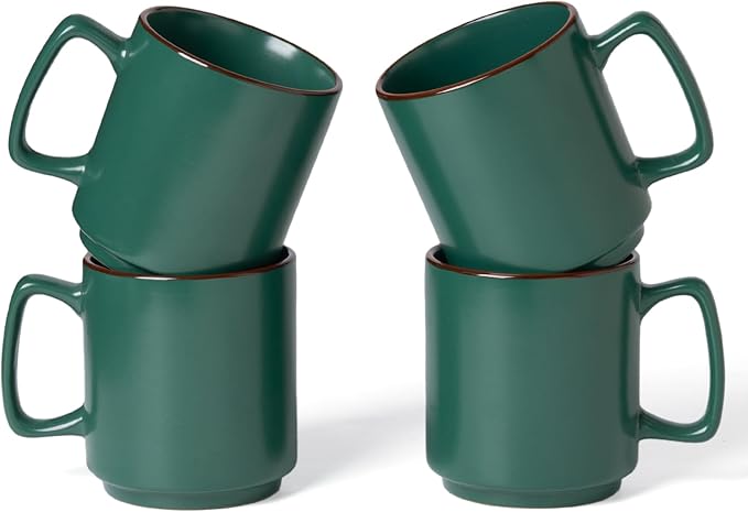 famiware Coffee Mugs Set of 4, Nebula 14oz Coffee Mugs, Ceramic Cup Set with Handle for Latte, Tea, Milk, Cappuccino, Cocoa, Dark Green-Ruum Studio Home