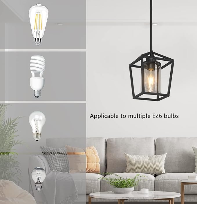 1 Pack Black Pendant Light Fixture Farmhouse Iron Cage Metal Pendant Light Lantern Hanging Light Fixtures with Clear Glass Shade for Kitchen Island, Dining Room, Hallway,Entryway1-Ruum Studio Home