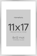 Homeforia 11 x 17 Frame Silver, High End Metal 11x17 Picture Frames with Mat 8x12 for Photo, 11 x 17 Silver Poster Frame Matted to 8 x 12 Print, 17x11 Hanging Frame, Tempered Glass, Wall Kit, Set of 1-Ruum Studio Home