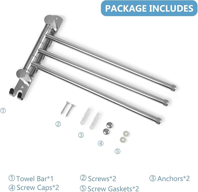 Towel Rack Wall Mounted JSVER 3 Arms Bathroom Towel Rack, 180° Rotation Space Saving Towel Holder for Bathroom-Ruum Studio Home
