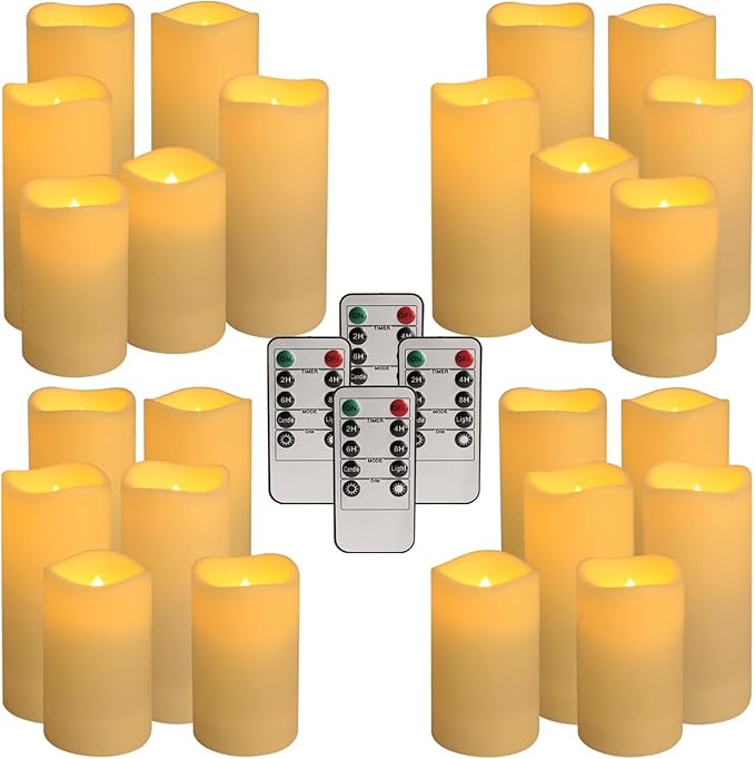 Set of 24 Flameless Led Battery Opeated (D2.2'' x H4''5''6'') Waterproof Outdoor Indoor Candles with 10-Key Remotes and Cycling 24 Hours Timer-Ruum Studio Home