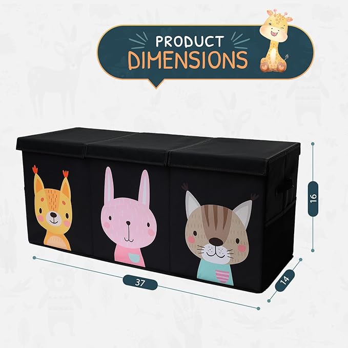 Extra Large Toy Storage Organizer with Lid - Sturdy, Collapsible Toy Chest Storage Box with Cute Design - Toys Bin with Dividers for Kids, Boys, Girls, Nursery, Bedroom, Play room 37"x16"x14"-Ruum Studio Home