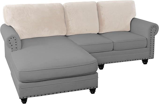 PrinceDeco Sectional Couch Covers Velvet Cushion Covers for Sectional Couch Cushion Covers for Sectional Sofa Separate Sectional Sofa Slipcovers Washable(1 Chaise Back+ 2 Sofa Back,Ivory)-Ruum Studio Home