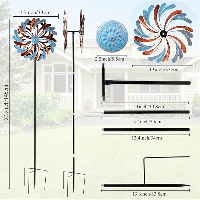 Viveta Wind Spinner for Yard and Garden, Metal Windmill Spinning Kinetic Wind Spinners for Outside Yard Patio Lawn Decor 13”D*57.5“H-Ruum Studio Home