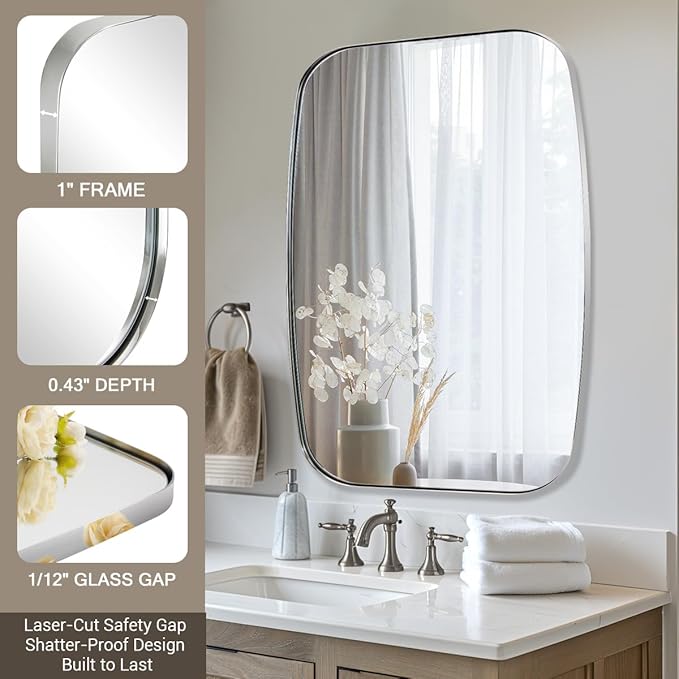 ANDY STAR Chrome Bathroom Mirror, 24x40 Inch Polished Chrome Oval Mirror for Bathroom with Stainless Steel Metal Frame, Oblong Mirror for Bathroom, Living Room, Entryway-Ruum Studio Home