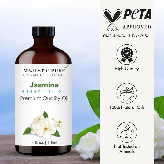 Majestic Pure Jasmine Essential Oil with Glass Dropper - Huge 4 Fl Oz - 100% Pure and Natural Jasmine Oil - Premium Grade Essential Oils for Diffuser, Aromatherapy, Soap and Candle Making-Ruum Studio Home