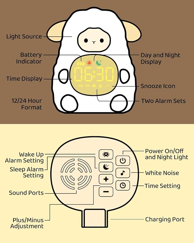 Sheep Alarm Clock for Kids with Night Light, Sleep Training Clock Time to Wake Clock, Rechargeable Silicone Light for Bedroom, Perfect Sleep Companion for Boys Girls-Ruum Studio Home