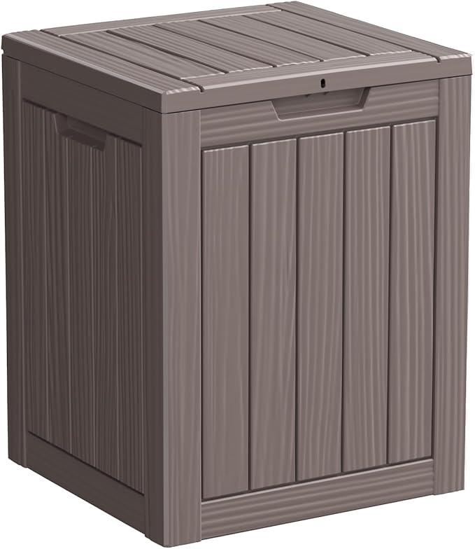28 Gallon Resin Deck Box, Lockable Patio Outdoor Storage Box for Furniture, Garden Tools and Tools Storage, Waterproof Outside Storage Boxes - Grey-Ruum Studio Home